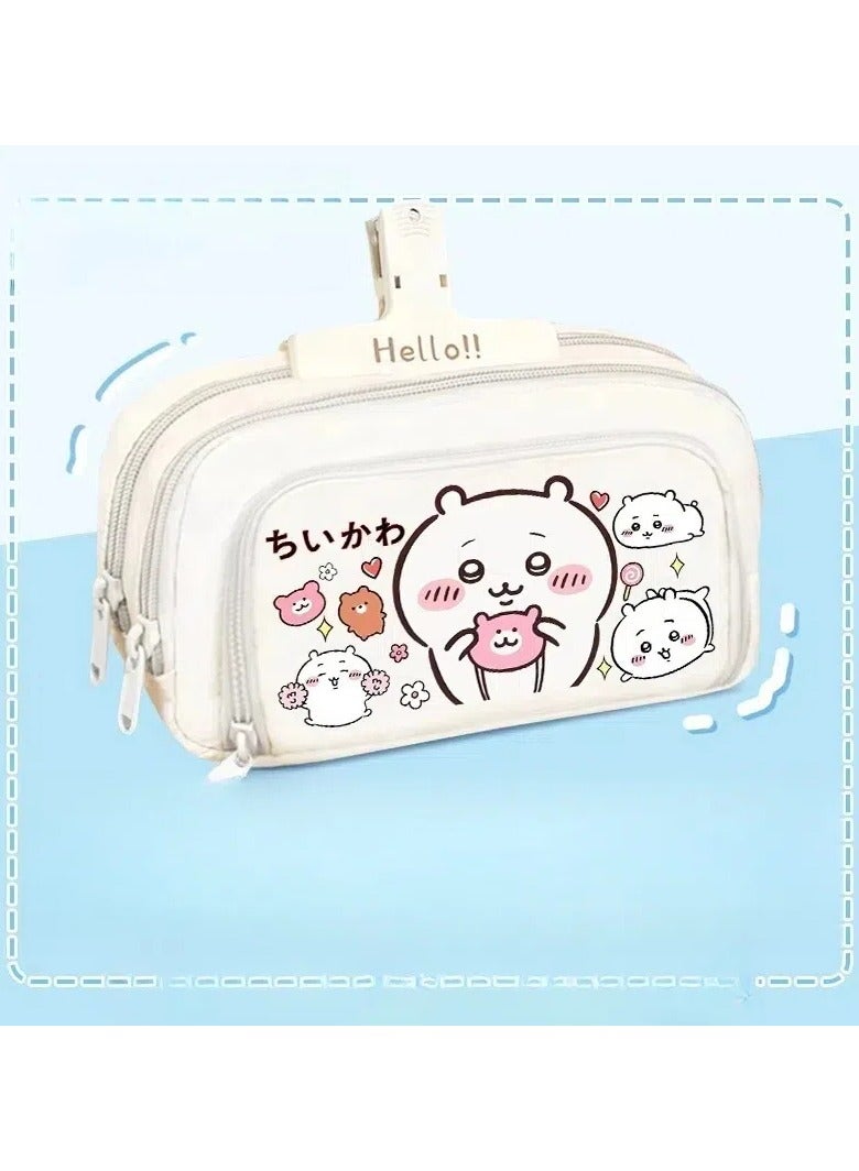 Loquat Cartoon stationery box, pencil case for primary school students junior high school students, large-capacity multifunctional pencil bag, cute pattern student stationery storage box - Image 1