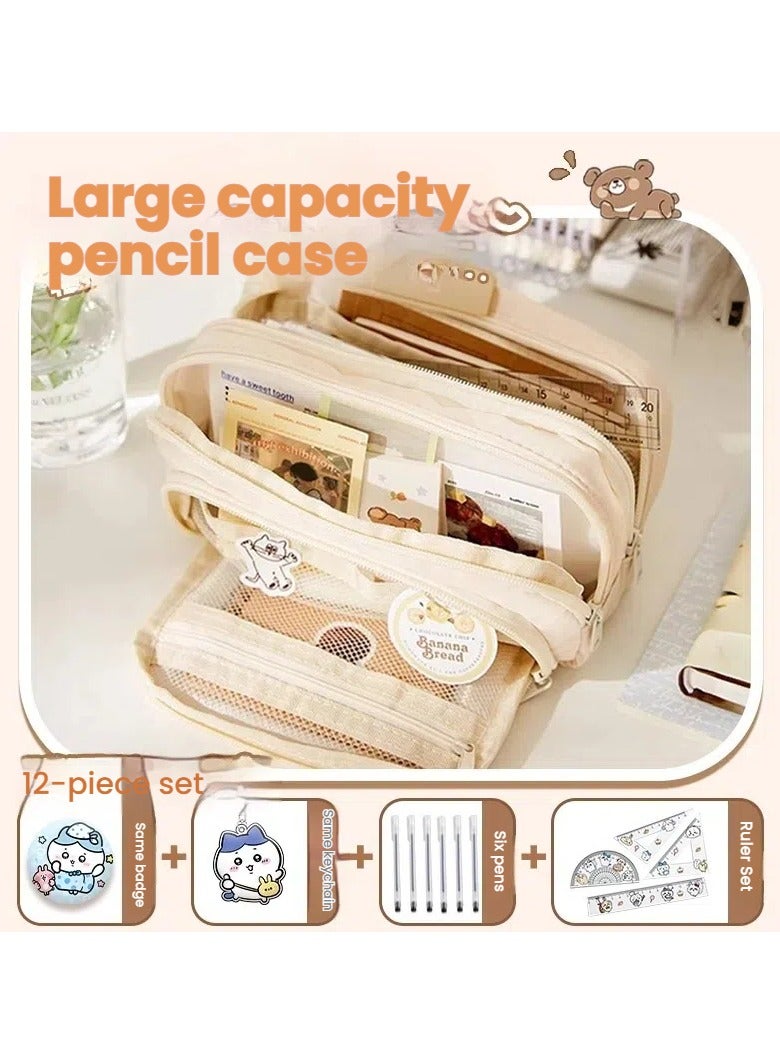 Loquat Cartoon stationery box, pencil case for primary school students junior high school students, large-capacity multifunctional pencil bag, cute pattern student stationery storage box - Image 2