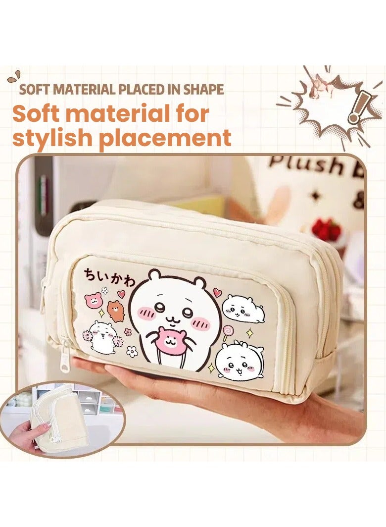 Loquat Cartoon stationery box, pencil case for primary school students junior high school students, large-capacity multifunctional pencil bag, cute pattern student stationery storage box - Image 3