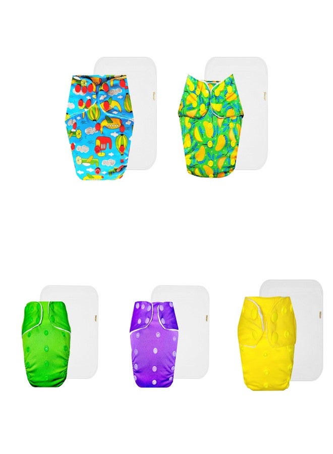 Dumbledo Premium Cloth Diaper with Cotton Insert (Pack of 5) | Hypoallergenic | Breathable | Quick Dry | All-Day Wear | 3 Months - 3 Years | Unisex Baby - Image 1