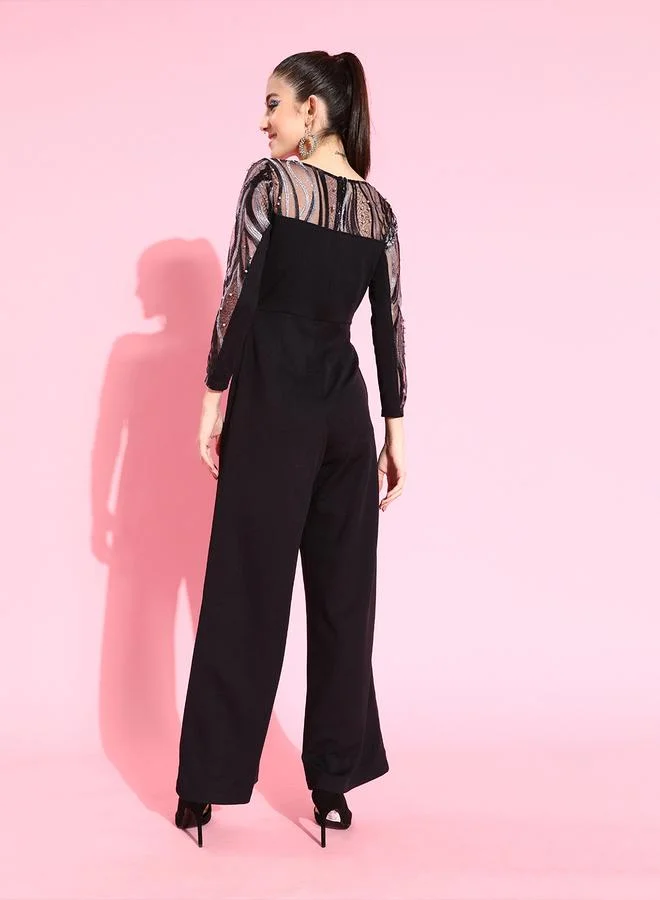 Miss Chase Miss Chase Black Embellished Straight Leg Jumpsuit
