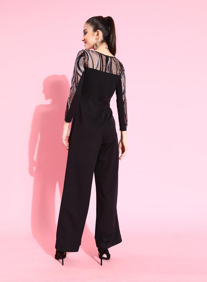 Miss Chase Black Embellished Straight Leg Jumpsuit - Image 4