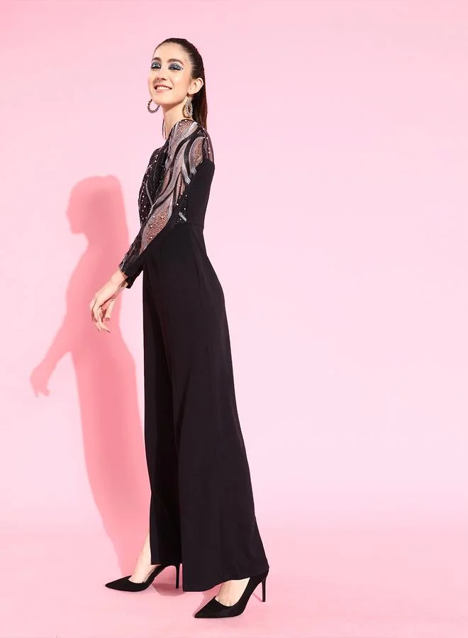 Miss Chase Miss Chase Black Embellished Straight Leg Jumpsuit