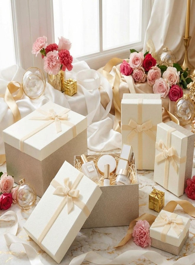 Cholemy 5 Pcs Fathers Day Luxury Nesting Gift Boxes with Lid and Velvet Ribbon Assorted Size Decorative Box Wrap for Present Wedding Birthday Anniversary Baby Shower Party Favor(Champagne - Image 4