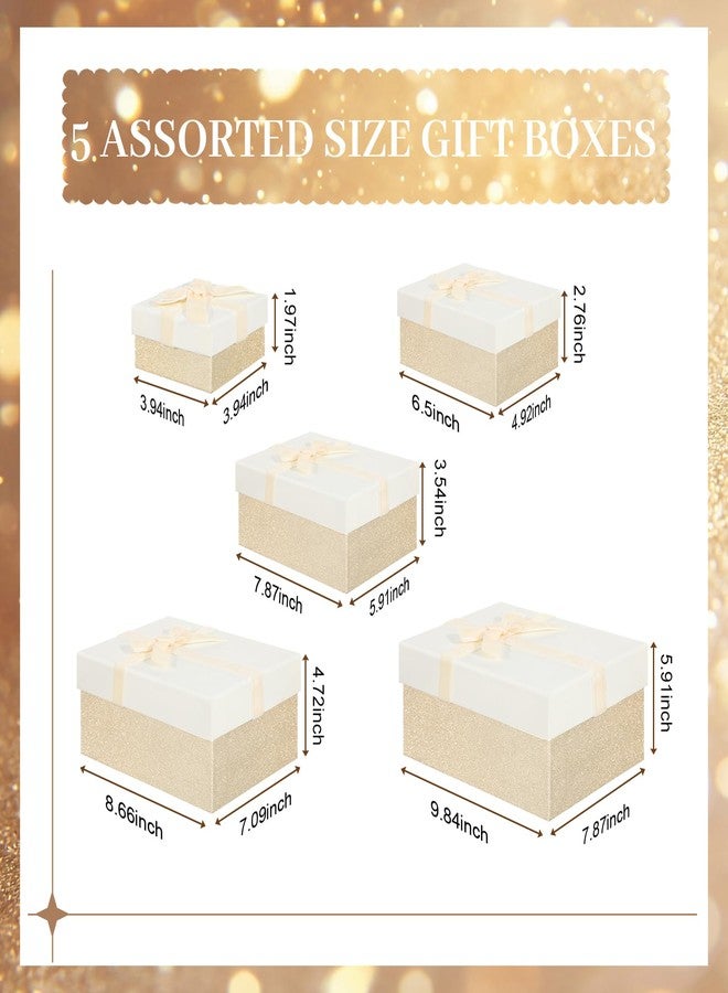Cholemy 5 Pcs Fathers Day Luxury Nesting Gift Boxes with Lid and Velvet Ribbon Assorted Size Decorative Box Wrap for Present Wedding Birthday Anniversary Baby Shower Party Favor(Champagne - Image 2