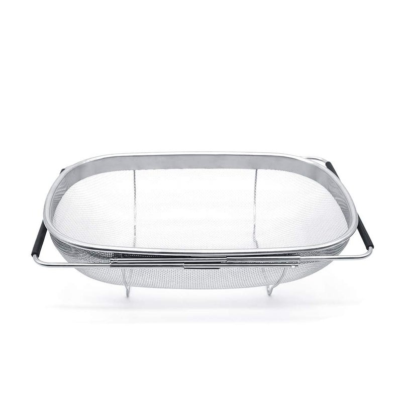 Drumil Over The Sink Colander Strainer Basket Stainless Steel for Kitchen Sink with Rubber Grip Fine Mesh Stainless Steel Large Expandable Strainer for Pasta Food Vegetables - Image 1
