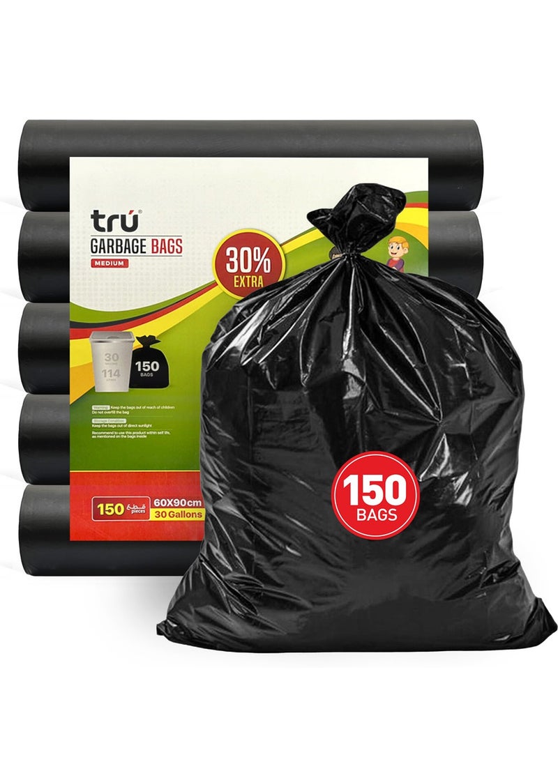 Tru Black Garbage Bags Roll 60x90cm 30Gallon Heavy Duty (30pc x 5 Rolls) 150Bags  - Image 2
