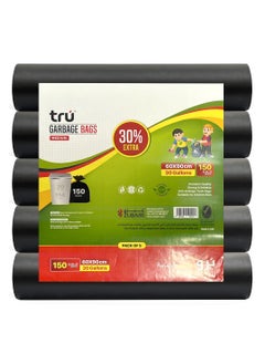 Tru Black Garbage Bags Roll 60x90cm 30Gallon Heavy Duty (30pc x 5 Rolls) 150Bags  - Image 1