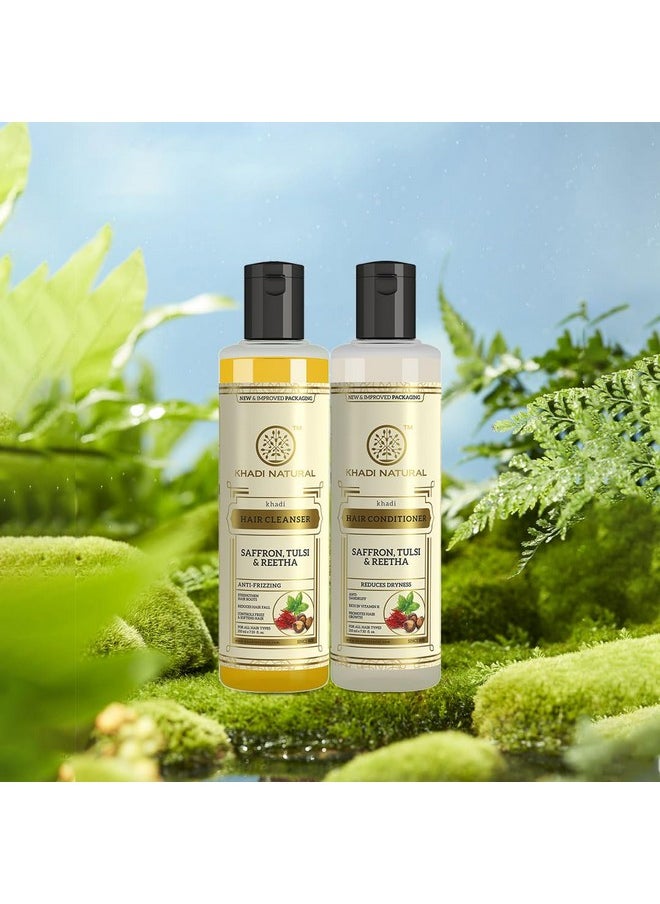 Khadi Natural Khadi Natural Saffron Tulsi & Reetha Hair Cleanser & Conditioner Combo | Prevents Hair Loss, Adds Strength & Shine | Suitable for All Hair Types- (210ml x 2)  - Image 5