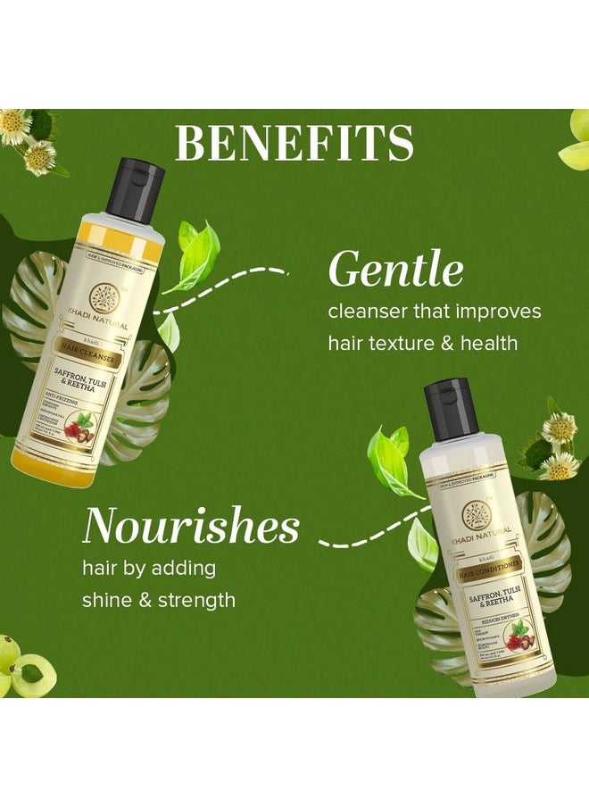Khadi Natural Khadi Natural Saffron Tulsi & Reetha Hair Cleanser & Conditioner Combo | Prevents Hair Loss, Adds Strength & Shine | Suitable for All Hair Types- (210ml x 2)  - Image 2