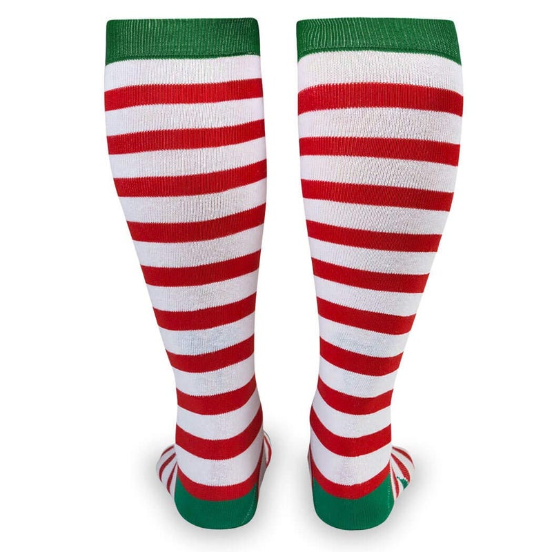 Gone For a Run Knee High Half Cushioned Athletic Running Sock | Running Christmas Elf (Red and White Stripes/Green) one size fits all - Image 2