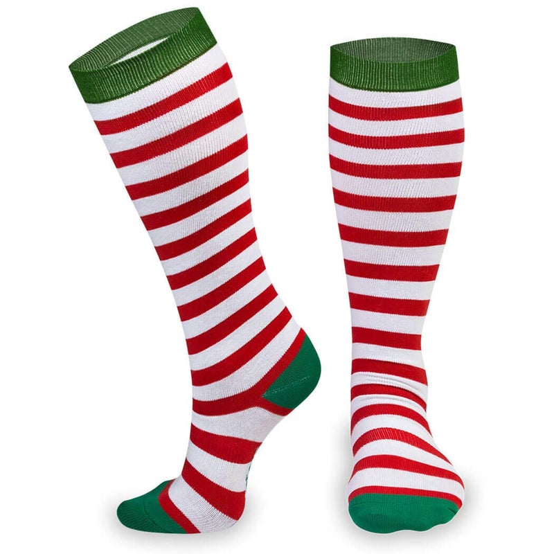 Gone For a Run Knee High Half Cushioned Athletic Running Sock | Running Christmas Elf (Red and White Stripes/Green) one size fits all - Image 3