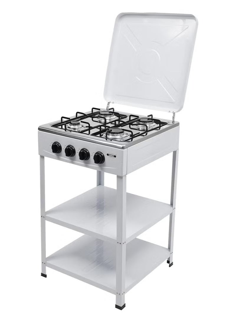 Olympia 4 Burner Gas Stove with Wind Guard, Portable LNG/LPG Gas Stove with Removable Leg Stand and 2 Storage Shelves for RV, Apartment, Outdoor Cooking. - Image 3