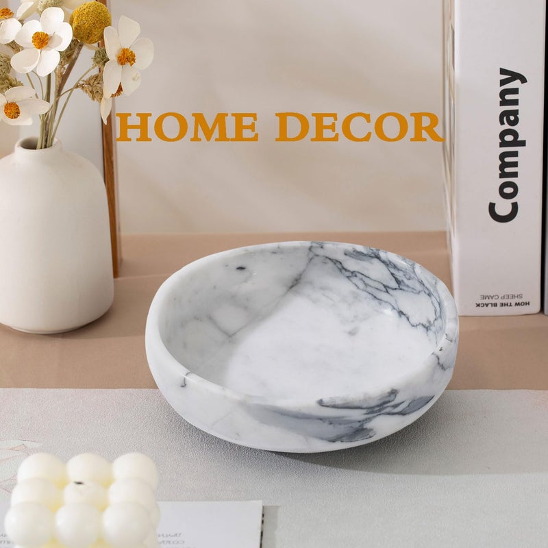 CM CHIC MONDAY 6.7" وعاء زينة - وعاء مفاتيح من الرخام الطبيعي وقطعة مركزية (أبيض ورمادي) - Image 3