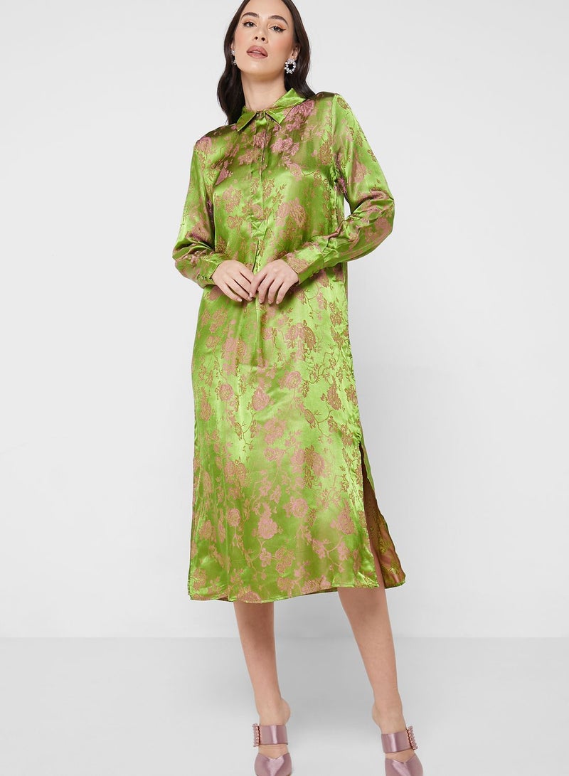 Floral Print Tiered Shirt Dress
