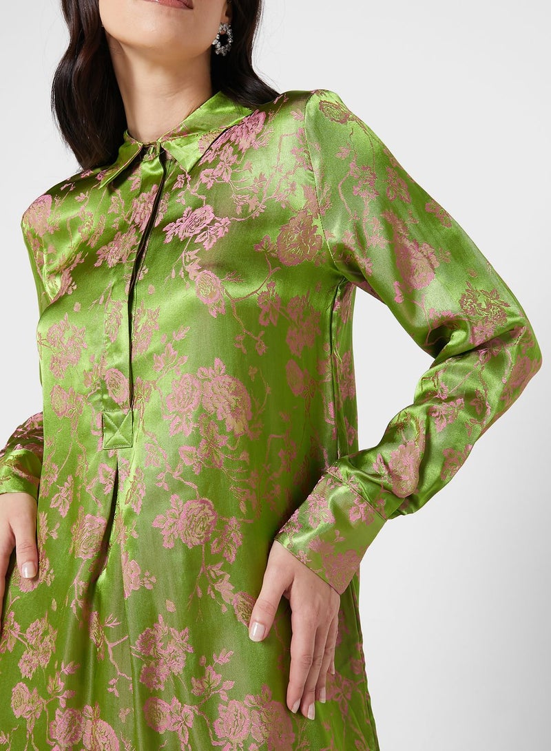 Floral Print Tiered Shirt Dress