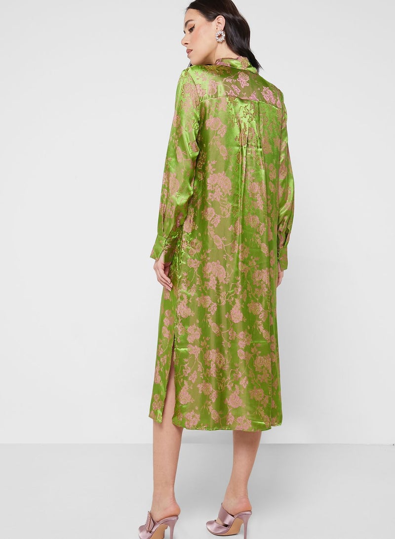 Floral Print Tiered Shirt Dress