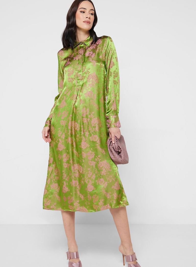 Floral Print Tiered Shirt Dress