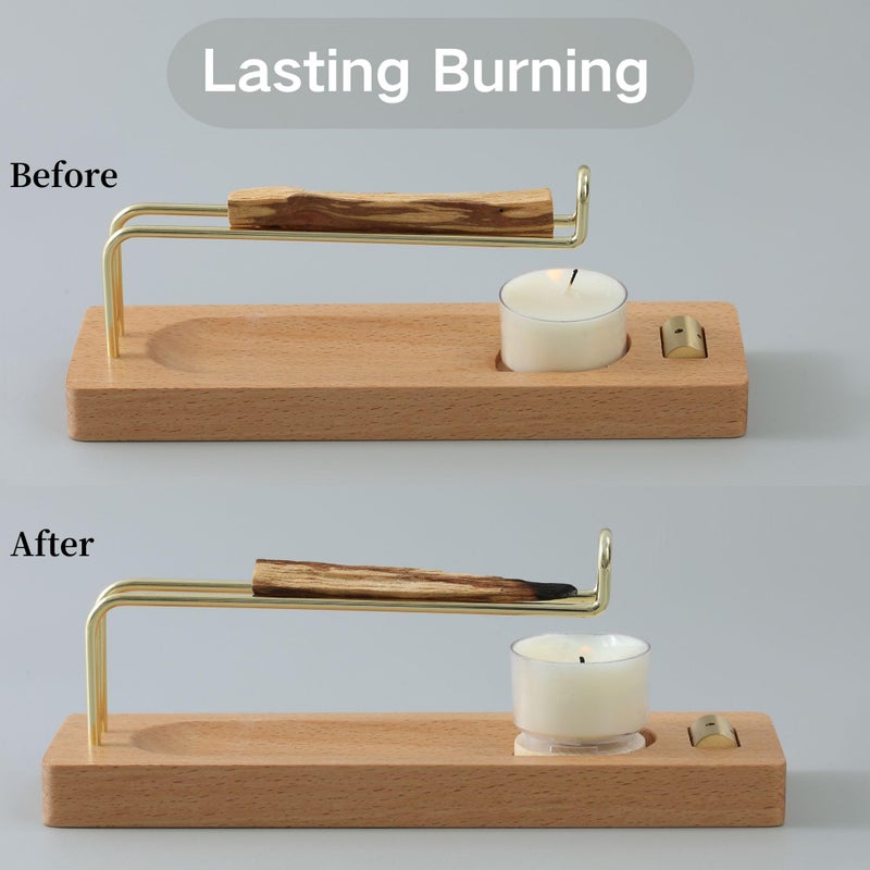 Reyife 4 in 1 Incense Holder for Burning Palo Santo & Sage Sticks & Insence-Stick and Candle, Lasting Burning Wooden Palo Santo and Sage Burner Smudge Bowl for Yoga Meditation Spiritual Altar - Image 4