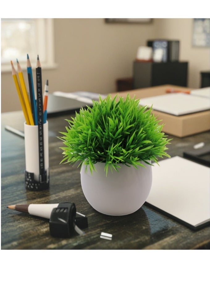 2 PACK MINI ARTIFICIAL PLANTS IN POT,SMALL ARTIFICIAL LUSH GREEN GRASS,FAUX BOTANICAL DECOR FOR INDOOR HOME OFFICE DESKTOP BOOKSHELF GREENERY DECORATION-GREEN