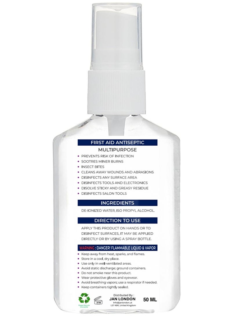 JAN LONDON Isopropyl Rubbing Alcohol, IPA 70% – Versatile Antiseptic & Cleaner for Wounds, Surfaces, Electronics – Quick-Drying, Residue-Free, 50ml Spray  - Image 3