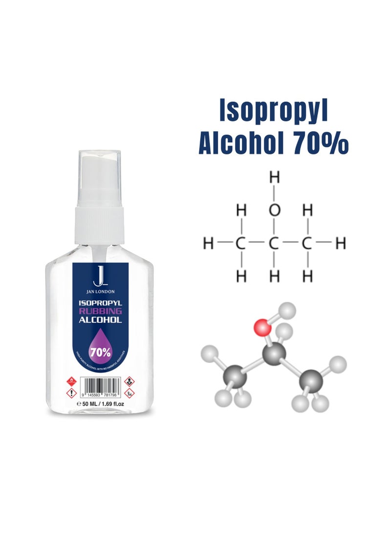Isopropyl Rubbing Alcohol, IPA 70% – Versatile Antiseptic & Cleaner for Wounds, Surfaces, Electronics – Quick-Drying, Residue-Free, 50ml Spray