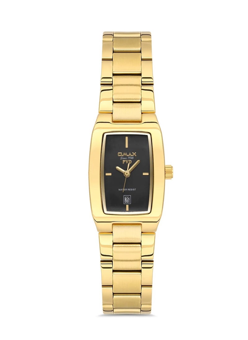 OMAX - Omax Women's Luxury Wristwatch, Watches for Women, Stainless Watches, Gold Stainless Band, Black Square Dial, Waterproof Watch, 1 Year Warranty - Image 1