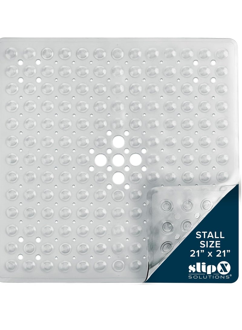 SlipX Solutions Essential Square Shower Mat, 21"x21", Grippy Textured Surface, 25% Stronger Suction Cups, Non-Slip Shower Floor Mat for Bathers of All Ages, Fits Standard Shower Stalls & Tubs, Clear - Image 1