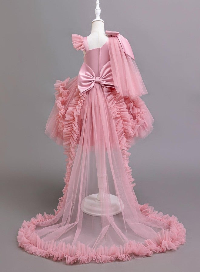 IBAKOM Baby Flower Girl One Shoulder High-Low Formal Wedding Dress 2nd 3rd 4t 5t 6t 7t 8t Toddler Birthday Pageant Prom Party Sneaker Ball Gown Princess First Communion Easter Dresses Dusty Pink 7-8 Years - Image 3
