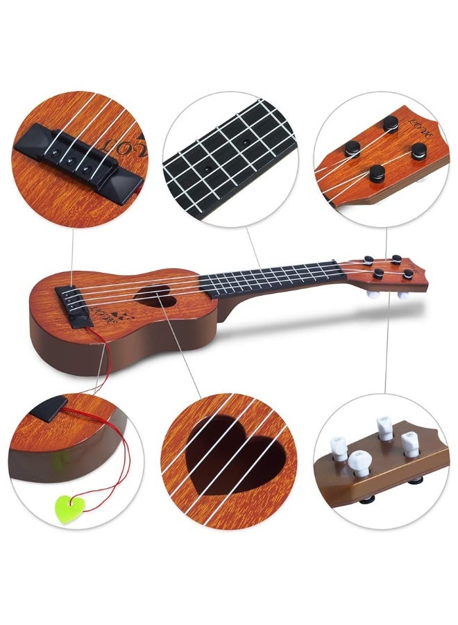 Hhobby Stars Kids Guitar Musical Toy Ukulele Classical Instrument(Brown),with Extra Harmonica 16 Holes  - Image 1