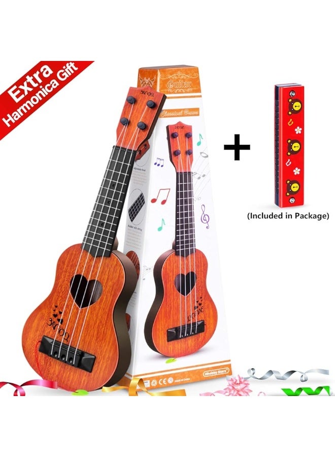 Hhobby Stars Kids Guitar Musical Toy Ukulele Classical Instrument(Brown),with Extra Harmonica 16 Holes  - Image 4