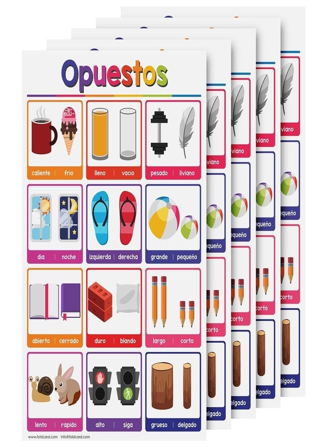 FoldCard Opuestos Spanish Chart for Preschool to Gradeschool – Opposites Educational Visual Learning Aid Wall Art Poster Decoration for Classrooms and Homes | Glossy Durable Cardstock | 11" x 17" | 5 per Pack - Image 1