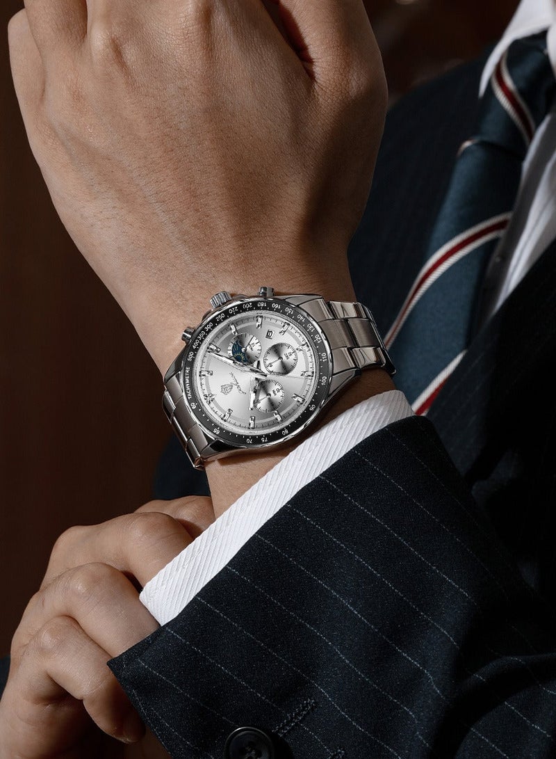 GOHUOS Men's Luxury Quartz Watch - Top Brand Luxury Waterproof Multifunctional Business Analog Wrist Watch with Stainless Steel Band - 44mm -  Father or Boyfriend Gift - Image 4