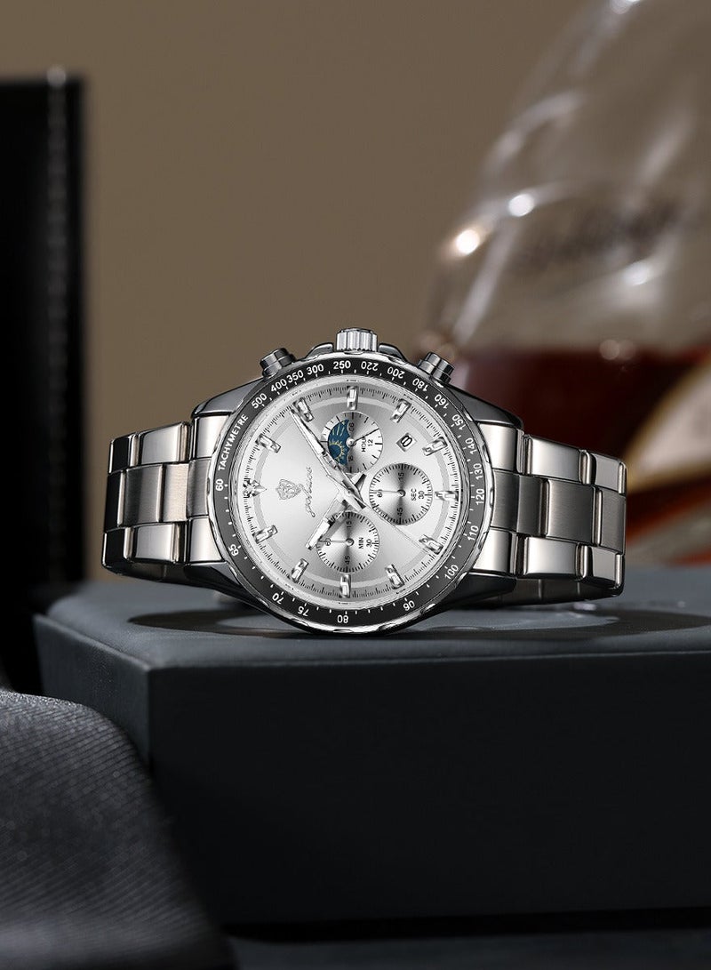 GOHUOS Men's Luxury Quartz Watch - Top Brand Luxury Waterproof Multifunctional Business Analog Wrist Watch with Stainless Steel Band - 44mm -  Father or Boyfriend Gift - Image 3