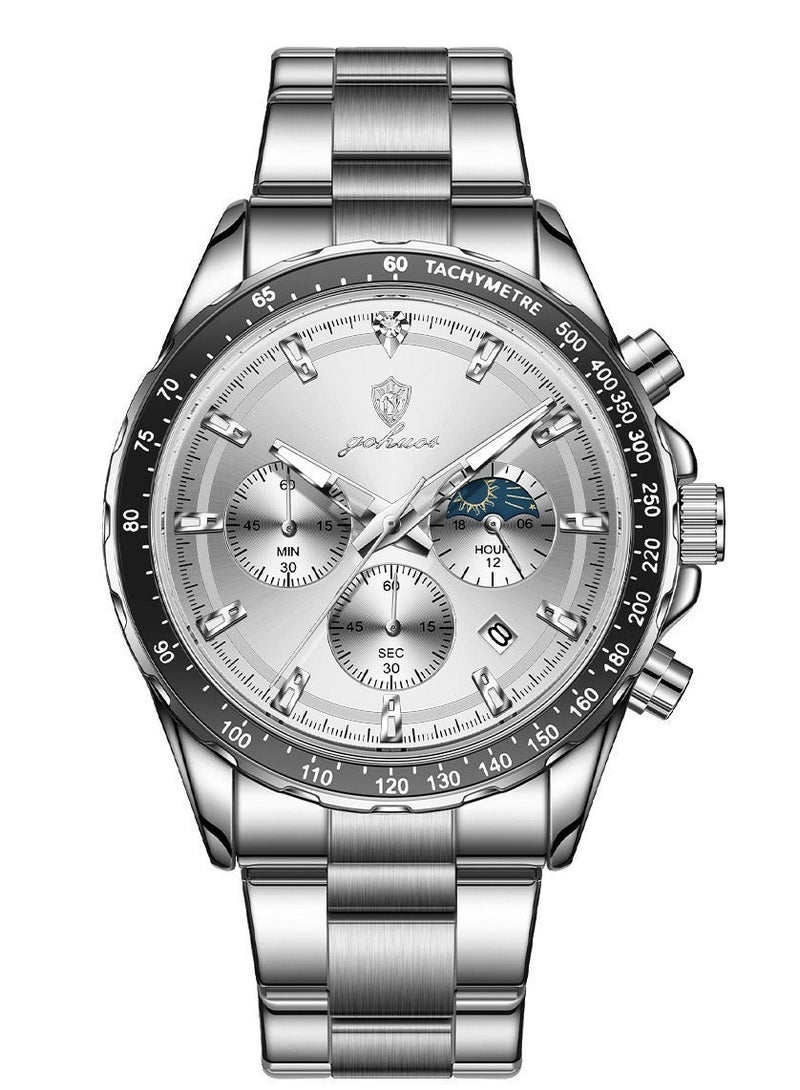 GOHUOS Men's Luxury Quartz Watch - Top Brand Luxury Waterproof Multifunctional Business Analog Wrist Watch with Stainless Steel Band - 44mm -  Father or Boyfriend Gift - Image 5