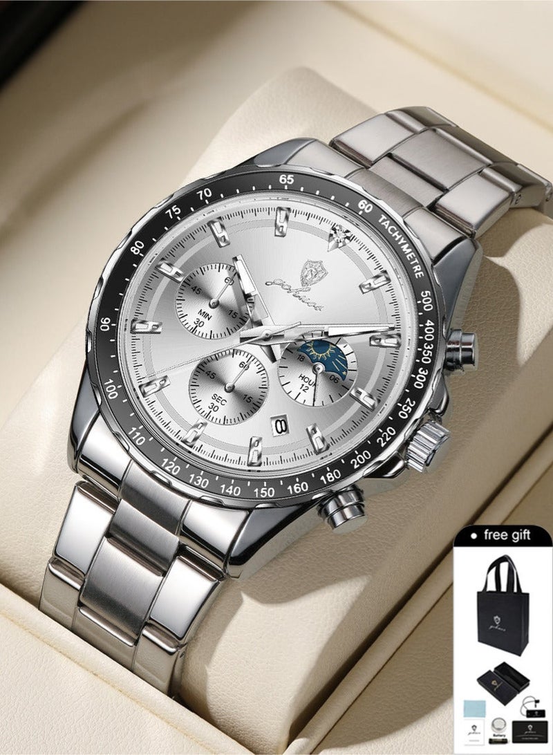 GOHUOS Men's Luxury Quartz Watch - Top Brand Luxury Waterproof Multifunctional Business Analog Wrist Watch with Stainless Steel Band - 44mm -  Father or Boyfriend Gift - Image 1