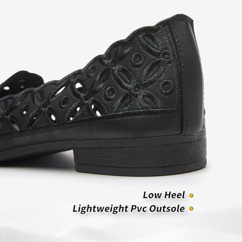 BABUDOG Womens Flats,Black and White Dress Flats with Flower Eyelets,Breathable Ballet Flats(Black.US9) - Image 5
