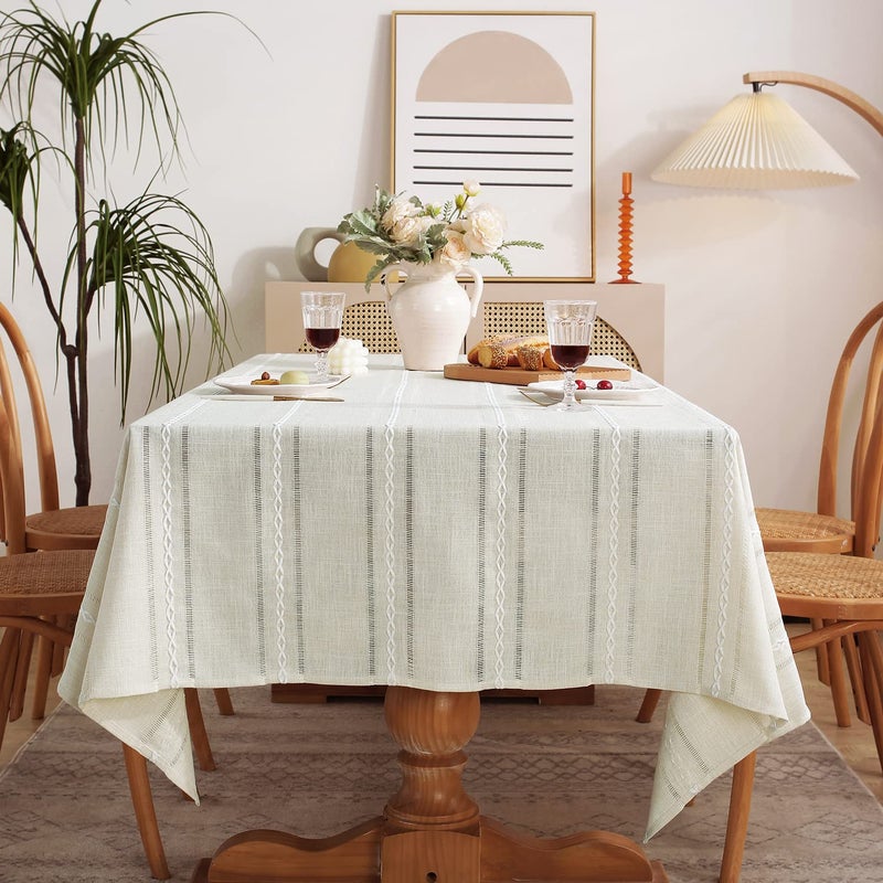 Chassic 54 x 72 inches Farmhouse Style Linen tablecloths Wrinkle Resistant Washable Dining Room Table Cloths for Small Rectangle Tables Hemstitch Beige