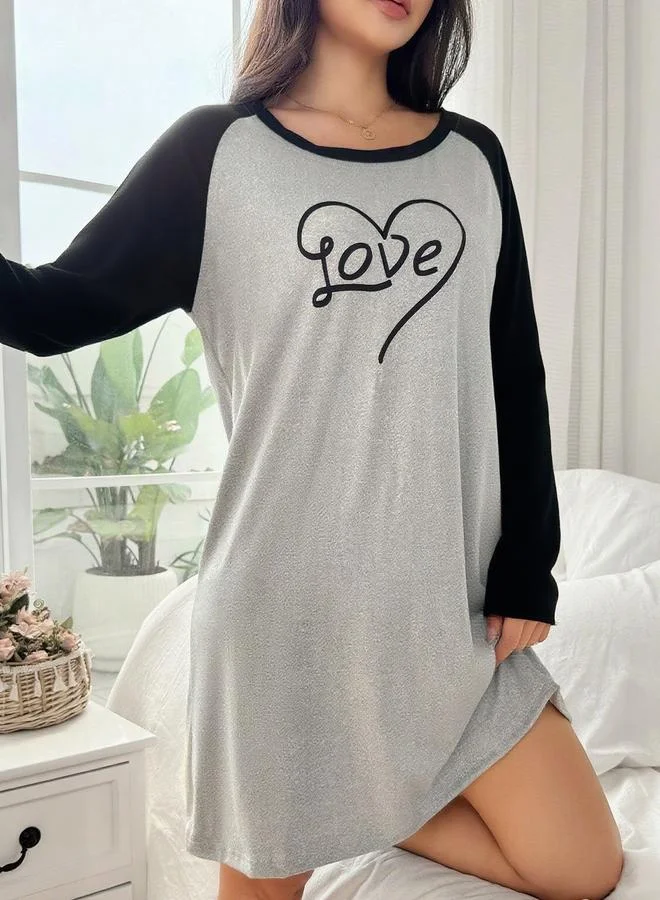 تايك تو Love Slogan Print Raglan Sleeve Nightdress