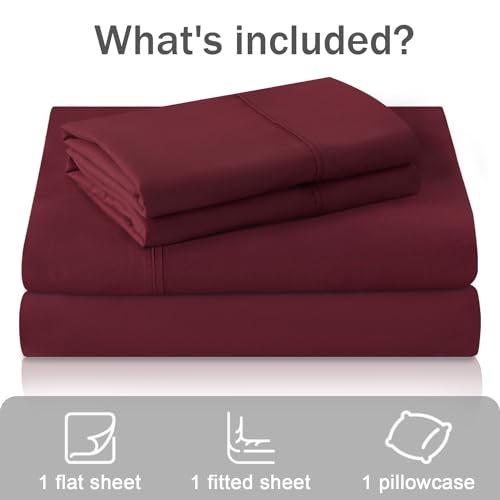 MICORAL Twin Bed Sheets Set, Soft Breathable Bedding Sheet Set, Sheets Set with 16" Deep Pocket Design (3 Pieces, Twin, Wine Red) - Image 4