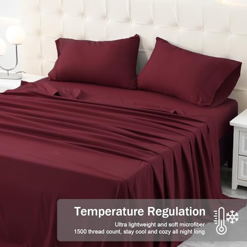 MICORAL Twin Bed Sheets Set, Soft Breathable Bedding Sheet Set, Sheets Set with 16" Deep Pocket Design (3 Pieces, Twin, Wine Red) - Image 2