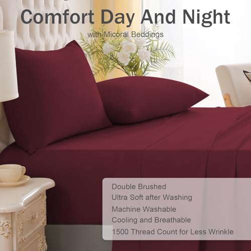 MICORAL Twin Bed Sheets Set, Soft Breathable Bedding Sheet Set, Sheets Set with 16" Deep Pocket Design (3 Pieces, Twin, Wine Red) - Image 3