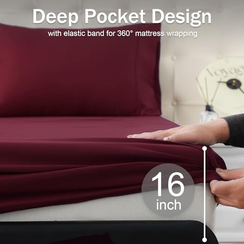 MICORAL Twin Bed Sheets Set, Soft Breathable Bedding Sheet Set, Sheets Set with 16" Deep Pocket Design (3 Pieces, Twin, Wine Red) - Image 5