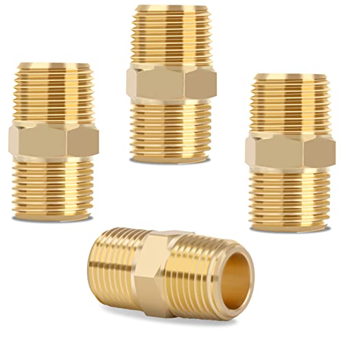 KOOTANS 3/8 NPT x 3/8 NPT Male Solid Brass Nipples Heavy Brass Pipe Adapter Fittings Equal Hex Nipple Connectors 4Pieces - Image 1