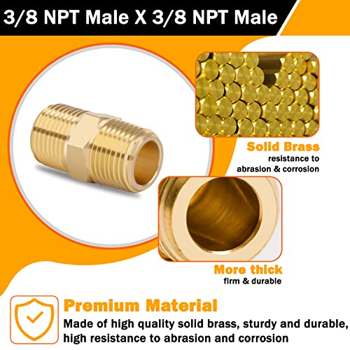 KOOTANS 3/8 NPT x 3/8 NPT Male Solid Brass Nipples Heavy Brass Pipe Adapter Fittings Equal Hex Nipple Connectors 4Pieces - Image 3