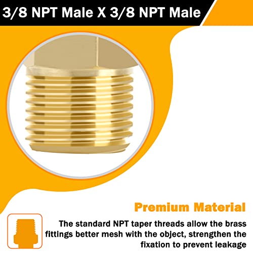 KOOTANS 3/8 NPT x 3/8 NPT Male Solid Brass Nipples Heavy Brass Pipe Adapter Fittings Equal Hex Nipple Connectors 4Pieces - Image 4