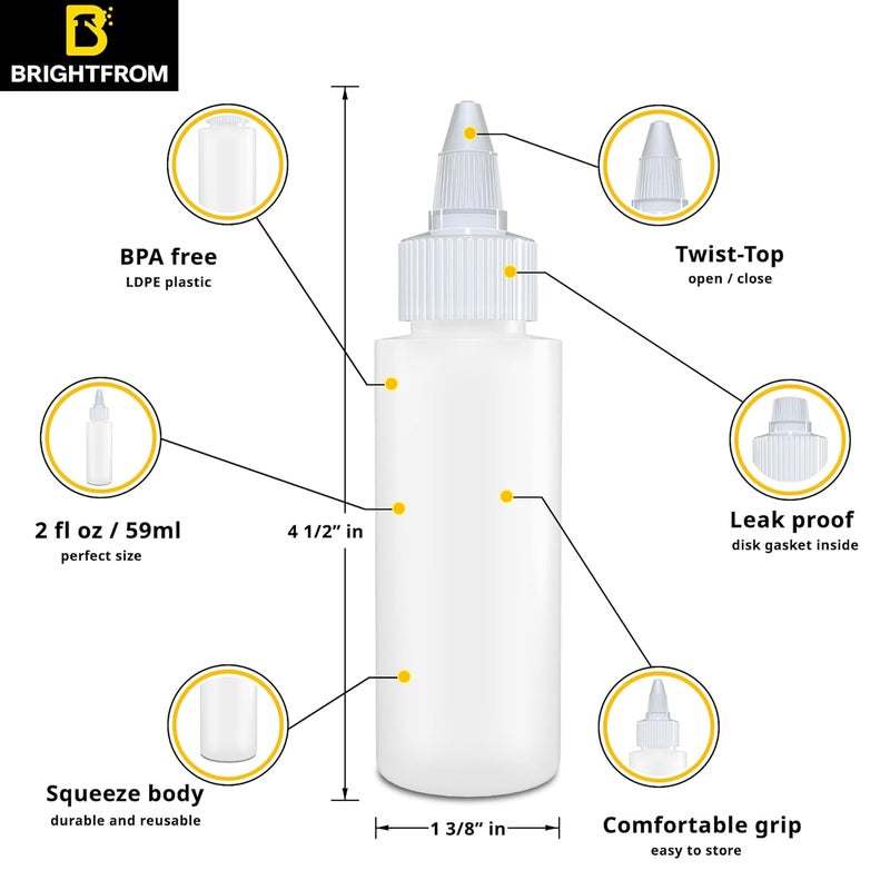 BRIGHTFROM Twist Top Applicator Bottles Squeeze 2 OZ Empty Plastic Bottles Refillable OpenClose Nozzle  Multi Purpose Pack of 2 - Image 2