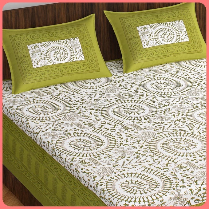 100 COTTON DOUBLE BEDSHEET FOR DOUBLE BED KING SIZE TRADITIONAL JAIPURI BEDSHEET WITH 2 PILLOW COVERS MULTI81
