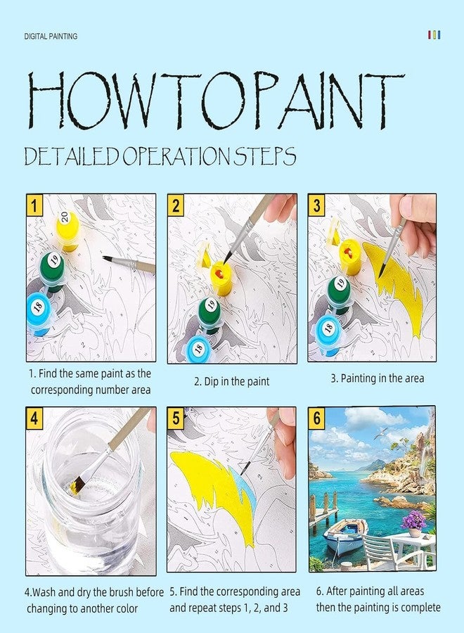TREXEE Paint by Number for Adults Beginner Canvas Landscape Beach - Painting by Numbers Kits with 3 Brushes and Acrylic Paint(16X20 Inch)(NO Frame) - Image 3
