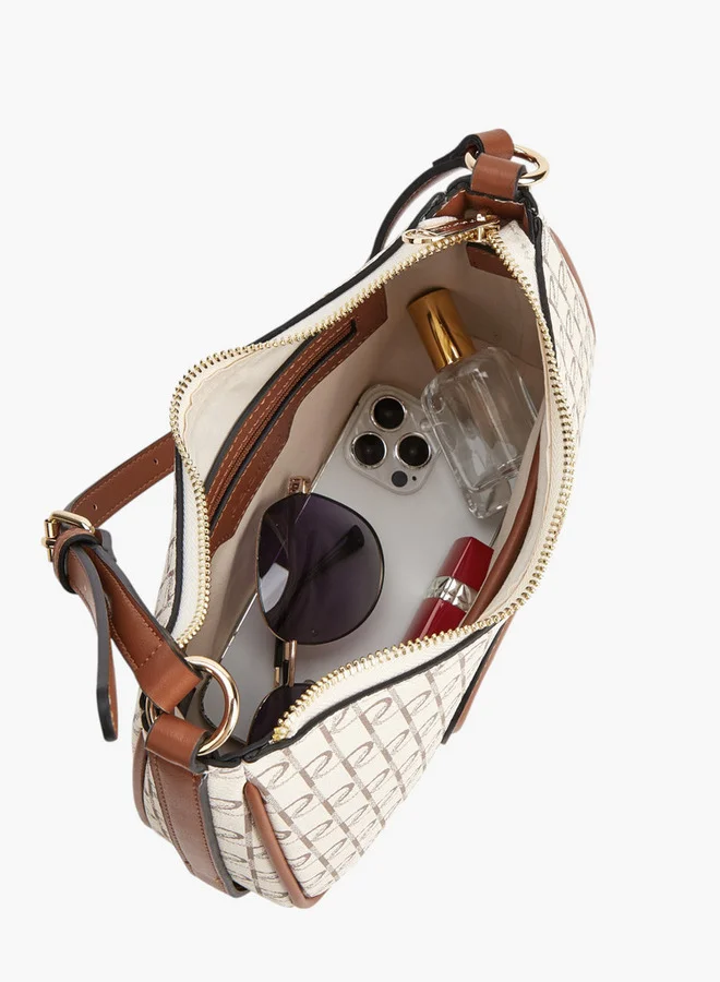 Paprika Monogram Print Shoulder Bag with Zip Closure